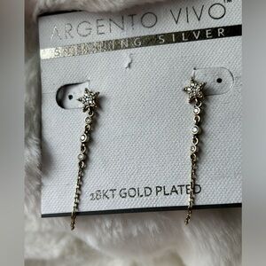 New Argento Vivo Sterling Silver CZ long Star chain earrings